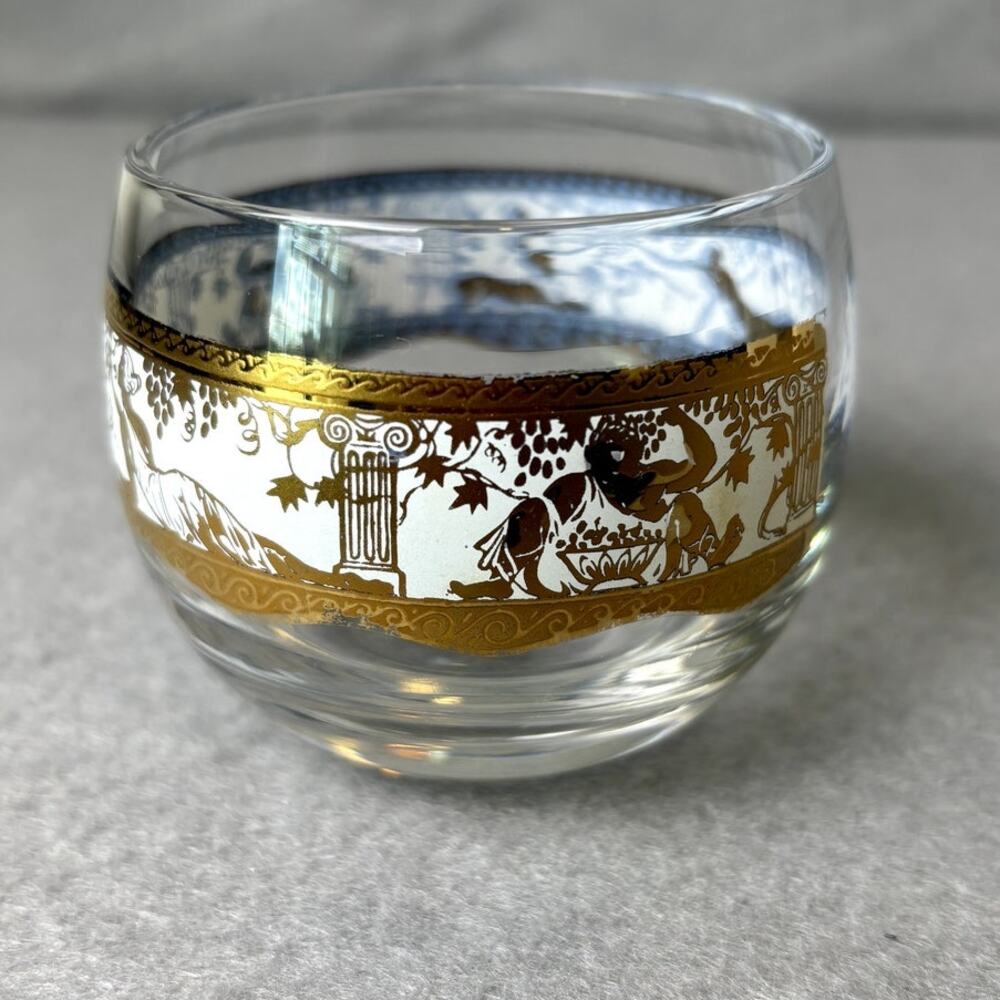 Replacement Mid Century Modern Barware Gold Gilt Scroll Cordial Roly Poly Glass